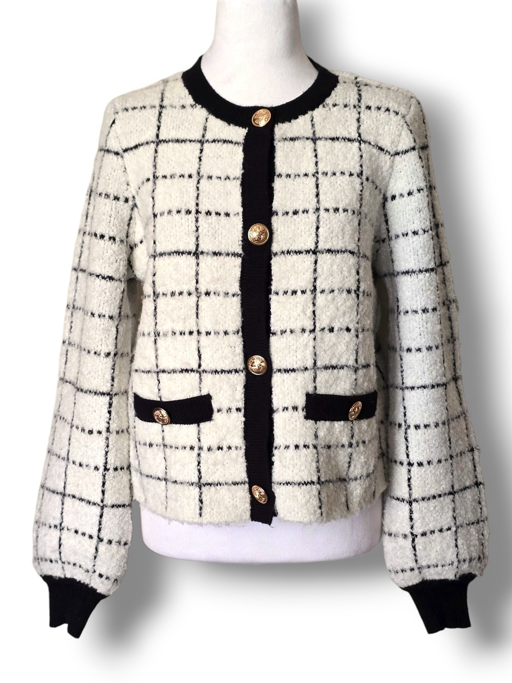 Express Plaid Button Sweater Jacket Windowpane Tweed Cardigan - Size Medium